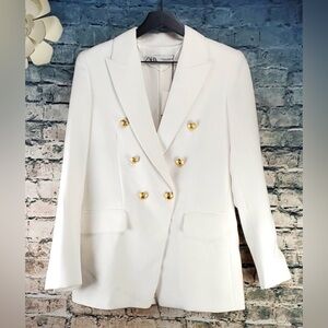 Zara White Blazer with Gold Buttons